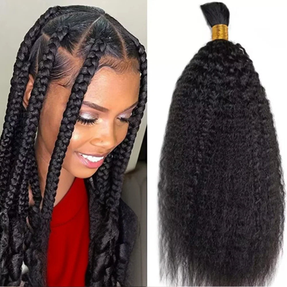 Kinky Straight Human Braiding Hair No Weft Kinky Straight Bulk Human Hair For Bohe Braids Micro Braiding
