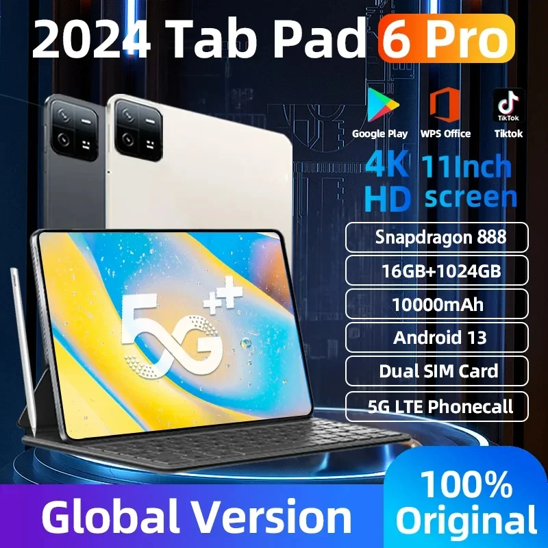 Pad 6 Pro, Snapdragon 2024, Android 10000mAh, 4K high-definition screen, 16GB memory, Dean 1TB, WiFi 5G, Mi label,global version