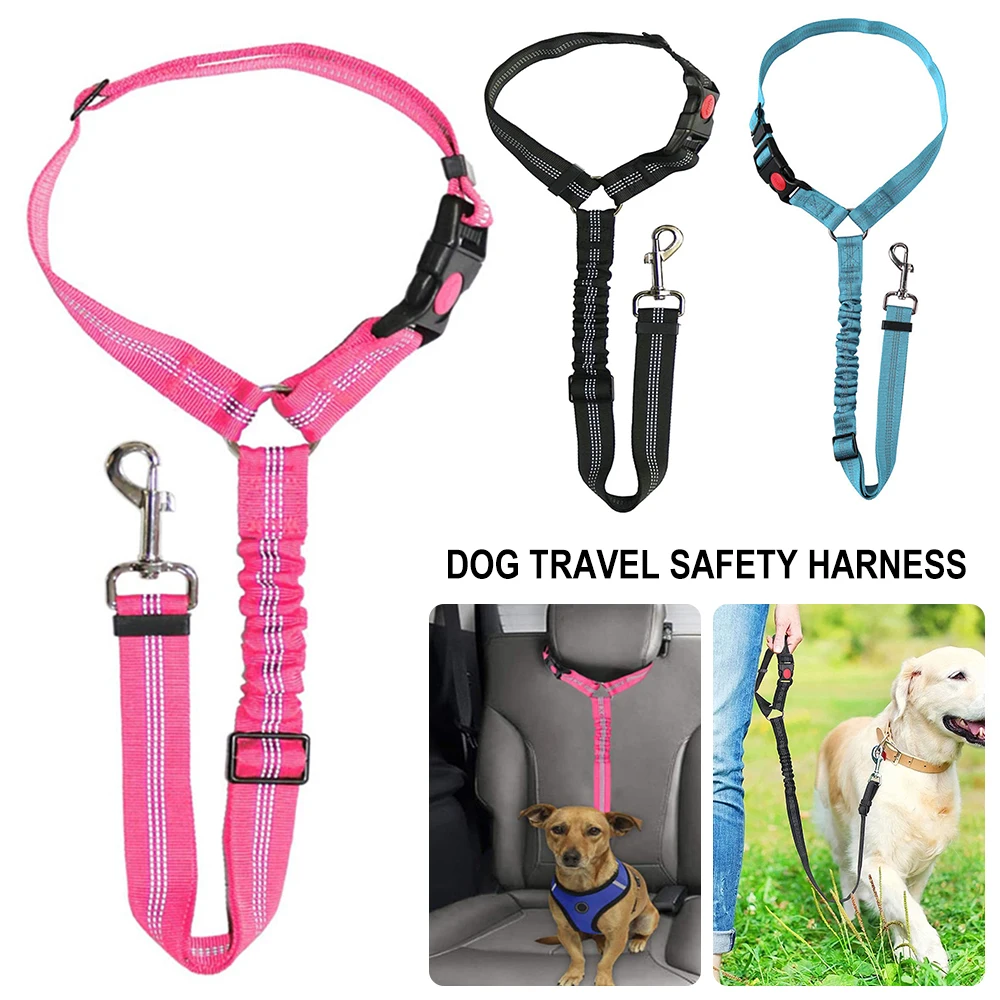 Adjustable Headrest Dog Car Seat Belt Pet Car Safety Harness Bungee Leash