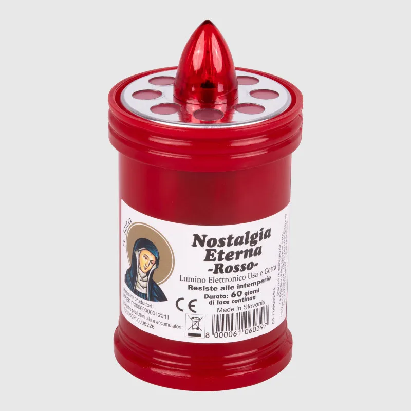 Set van 2 Lumino Nostalgia Eterna rode en witte elektrische lampen met een brandduur van 60 dagen – rode elektrische lamp voor een mortuarium, flikkerend rood licht, witte elektrische lamp voor een