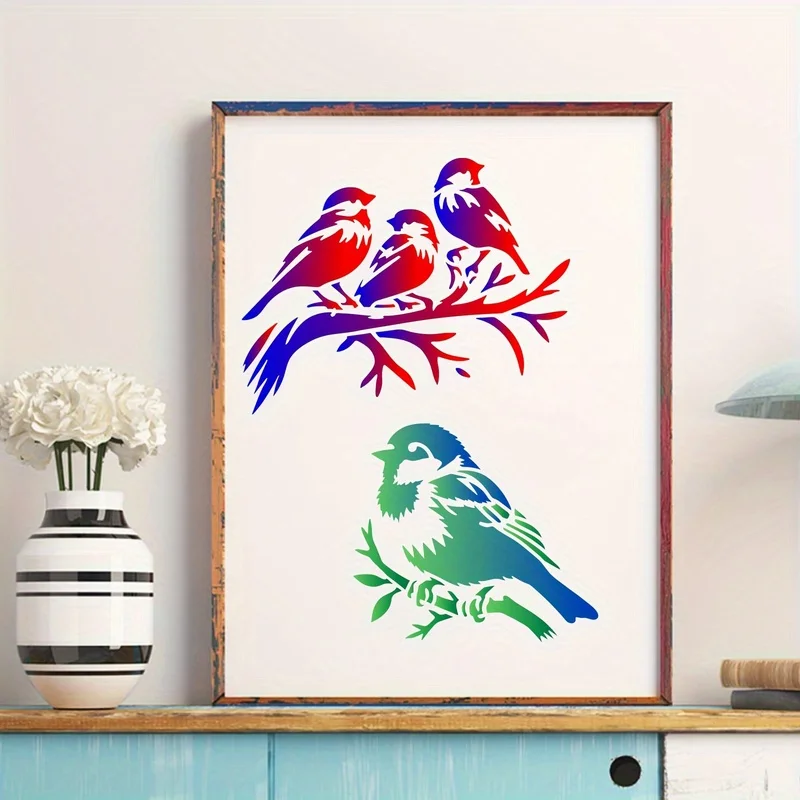 مجموعة استنسل الطيور مكونة من 7 قطع، مقاسات 4 بوصة/10.16 سم و5.8 بوصة/14.8 سم، قوالب DIY قابلة لإعادة الاستخدام للخشب والجدران والقماش والأثاث - عالية الجودة