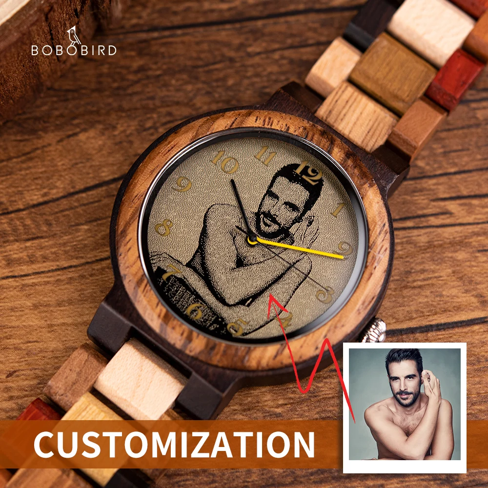 BOBOBIRD Wooden Couple Quartz Watches Original Free Custom Photo Wrist Timepiece Man And Woman Quartz Wrist Watch Christmas gift