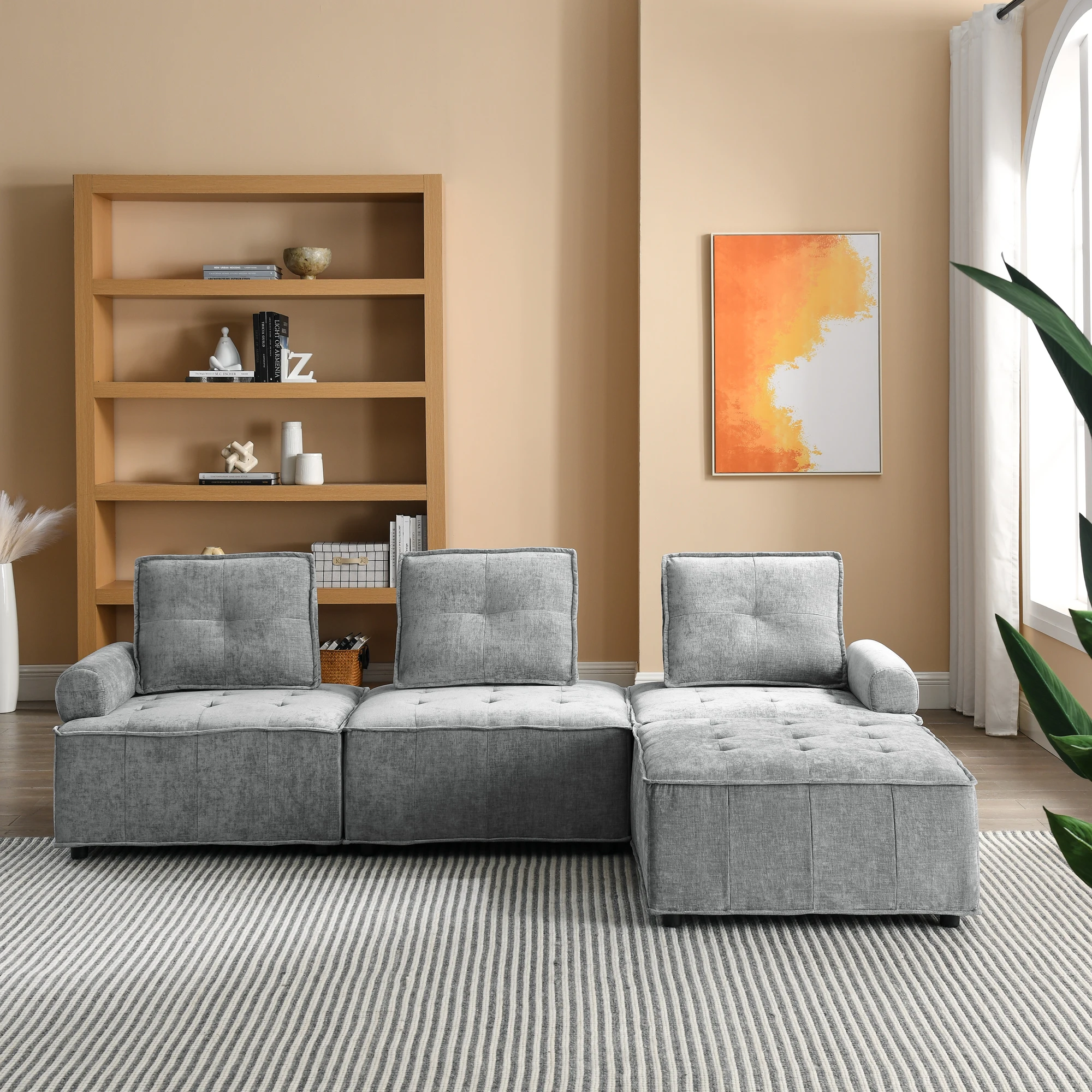 L-shaped modular sofa, DIY combination, made of chenille material, suitable for all kinds of people