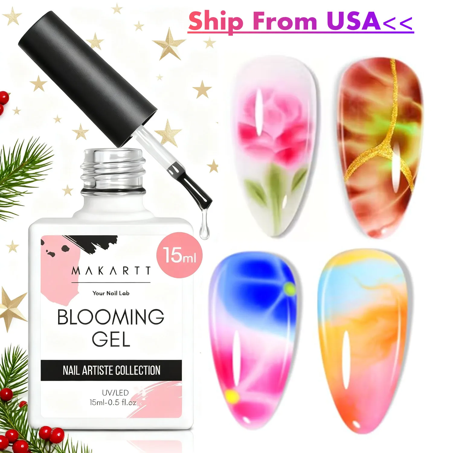 

Blooming Gel Polish 15ml Clear Blossom Fall Halloween Nails for Spreading Effect Marble Watercolor Floral Print UV LED Nail Art