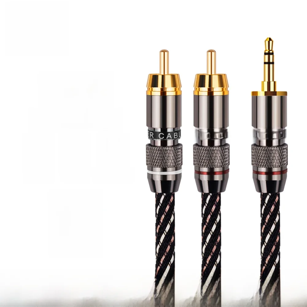 HiFi AUX 3.5mm to 2 RCA Audio RCA Splitter Cable Male to Male 2RCA Speaker Cable 1m 2m 3m Braided jacket MP3 2 RCA Audio Cable