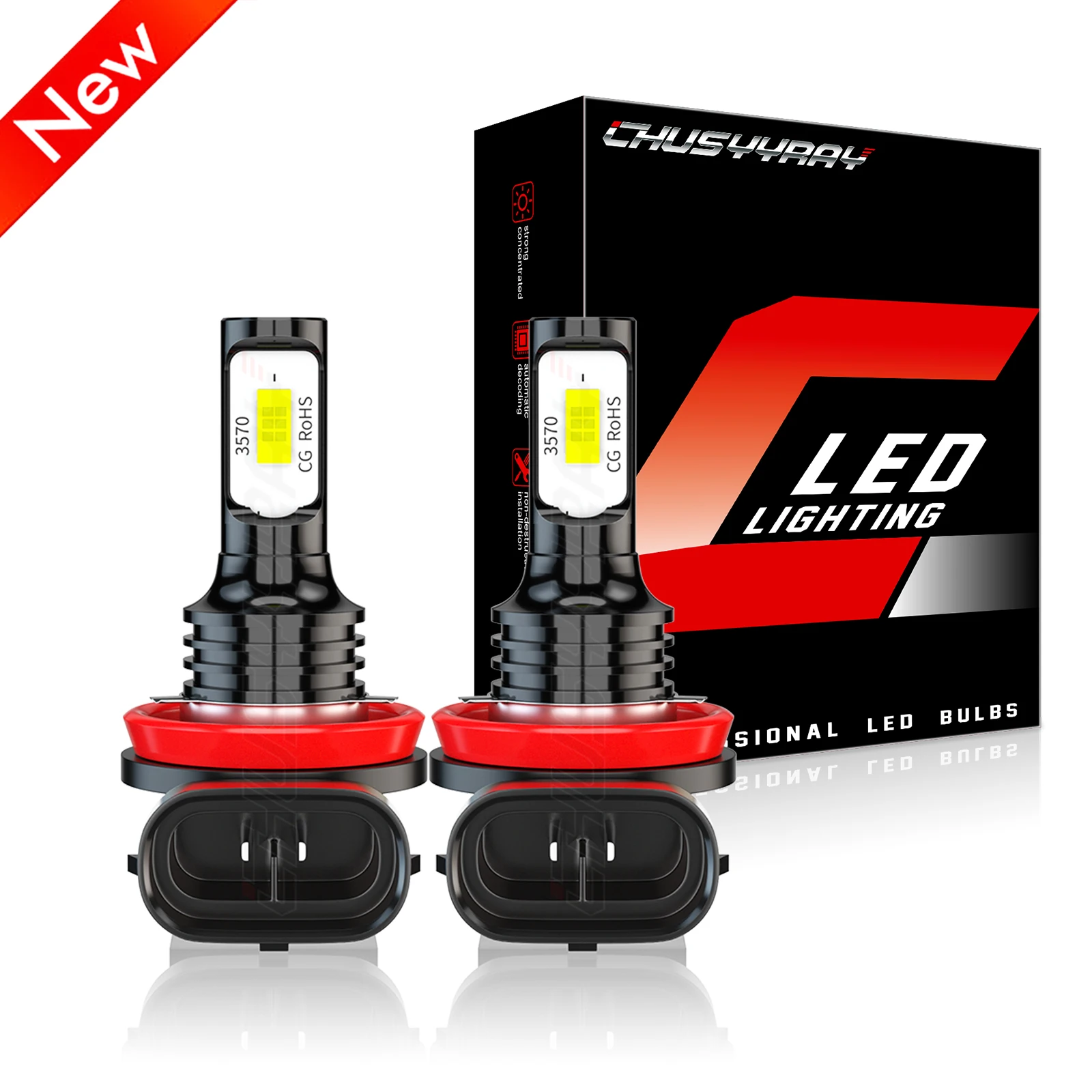 2pcs H11 LED Headlight Super Bright Bulbs Combo Kit 6000K White 10000LM High/Low Beam