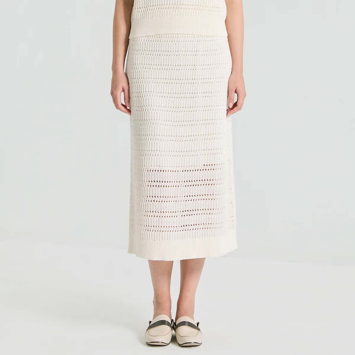 BL3611495 Premium Sequin Linen Knit Skirt Women's Midi Skirts Loose Elegant Hollow Out High Waist Luxury Female Clothing