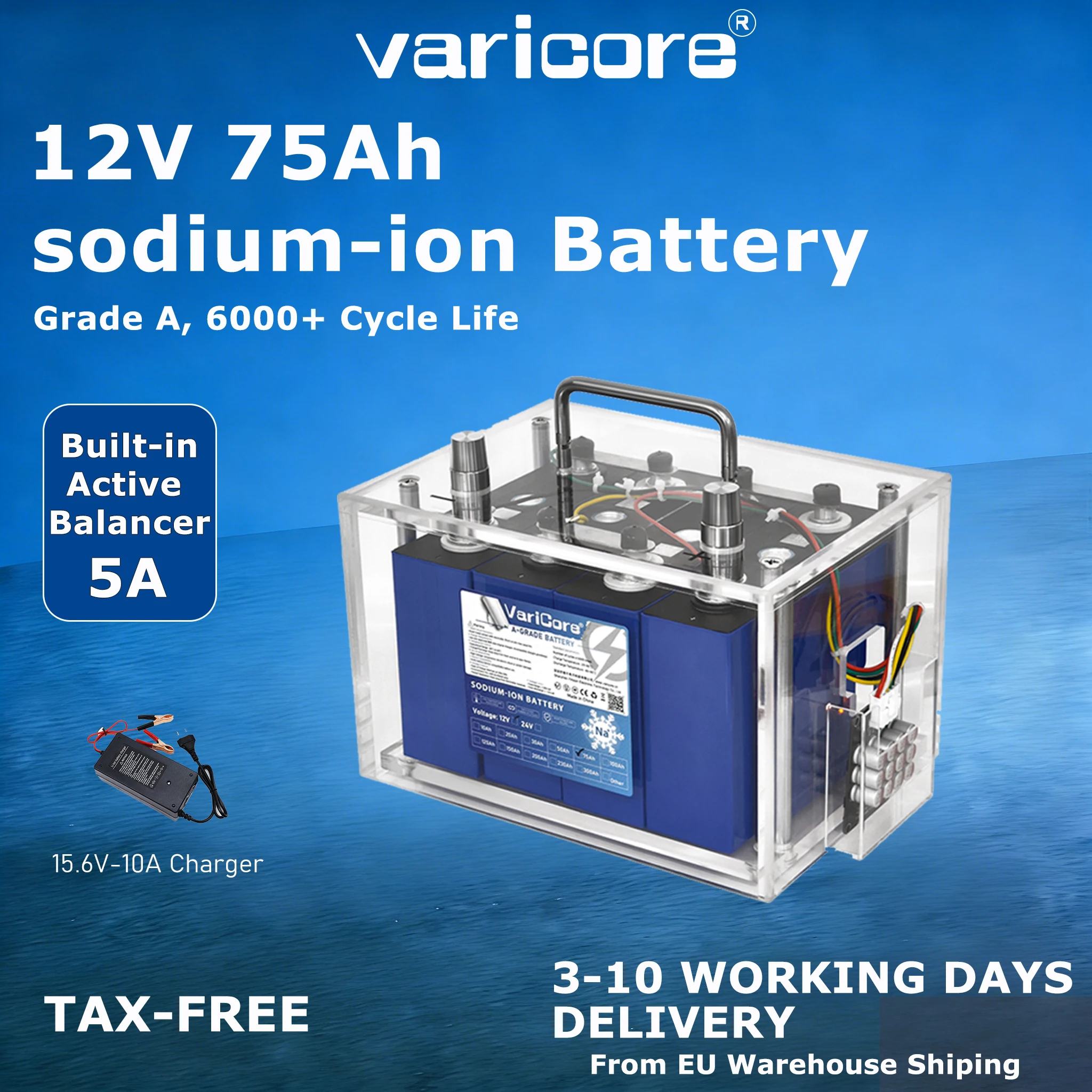 Varicore Natrium-ion batterij 12V 75Ah 20C elektrische voertuig motorfiets zonne-omvormer oplaadbare batterij balansplaat