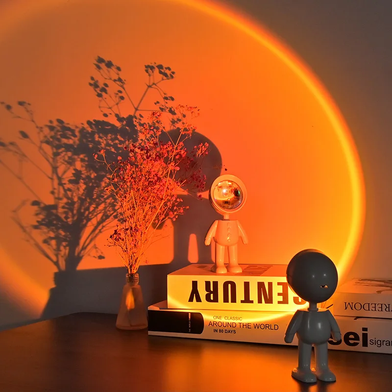 Moderne astronaut robot nachtlampje regenboogprojectie zonsonderganglamp voor slaapkamersfeer op batterijen ingebed oneindig
