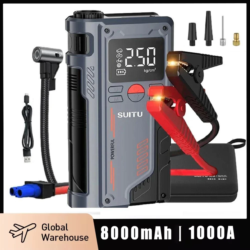 4 in 1 Diabetic Car Starter 150PSI Air Compressor mAh Portable Booster Charger 1000A Unfair Car Battery jump 12V charge