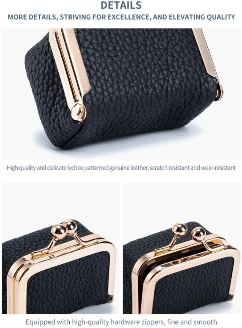 Leather Mini Jewelry Box & Coin Purse for Women, Travel Jewelry Case with Kiss Lock, Holds Earrings, Rings, Necklace, Bracelet, Coins ( 2.95in)