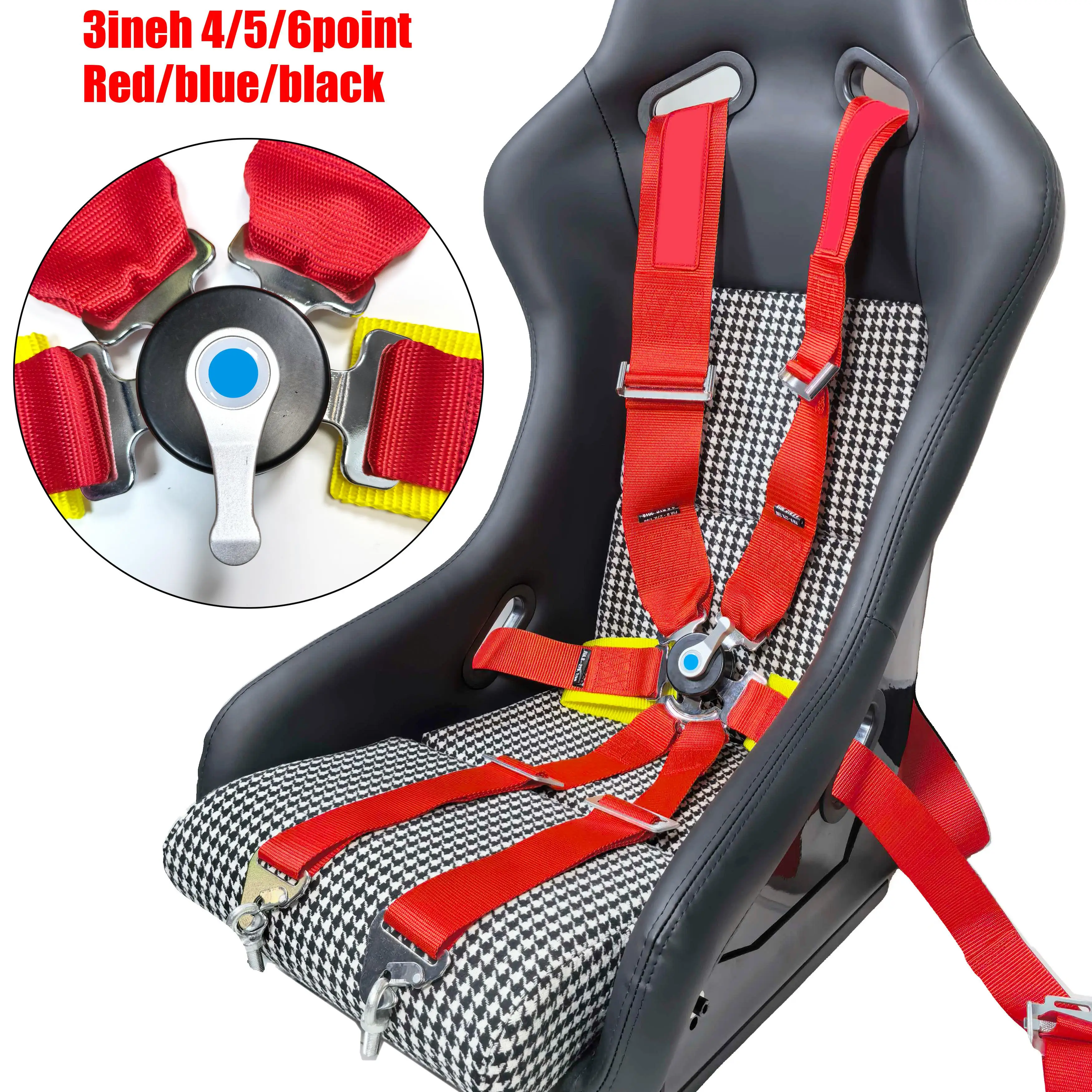 Universal Racing Seat Belt Harness with Adjustable Straps and Quick Release Buckle for Track and Motorsport Use