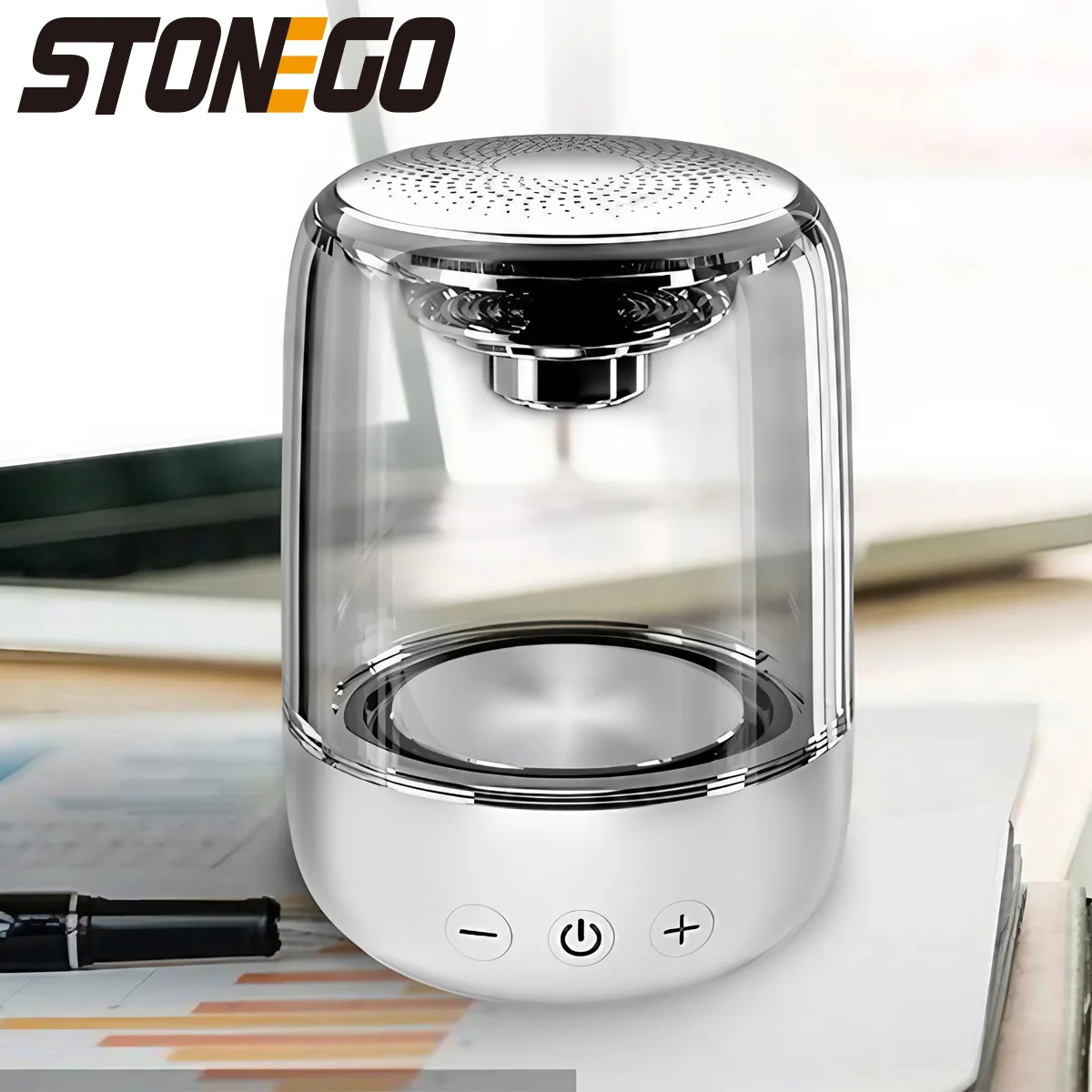 True Wireless Stereo Speaker, Transparent Design, Breathing LED Light, TWS Bluetooth 5.0, TF Card, AUX Input