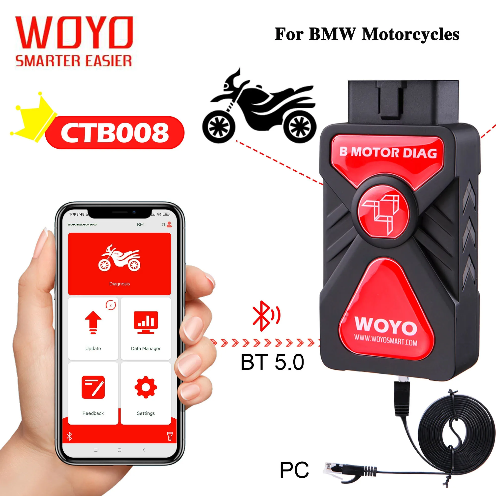 For BMW Motorcycle Diagnostic Scanner BT5.0 OBD2 Wireless Cellphone Tester Read&Clean Fault Codes for BMW R1200GS R1250RT S1000R