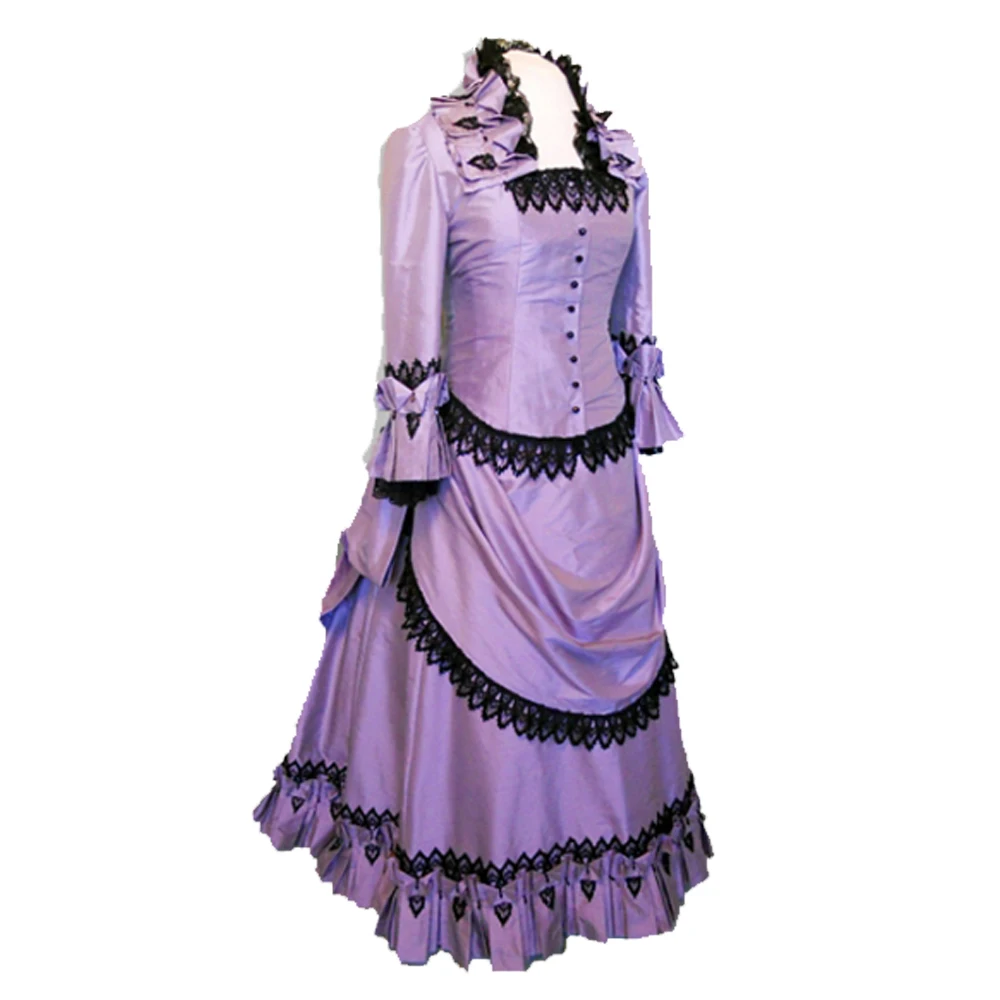 victorian gold/blue/purple/green/black bustle ball dress Colonial Georgian Renaissance Gothic Historical dress Walking Dress