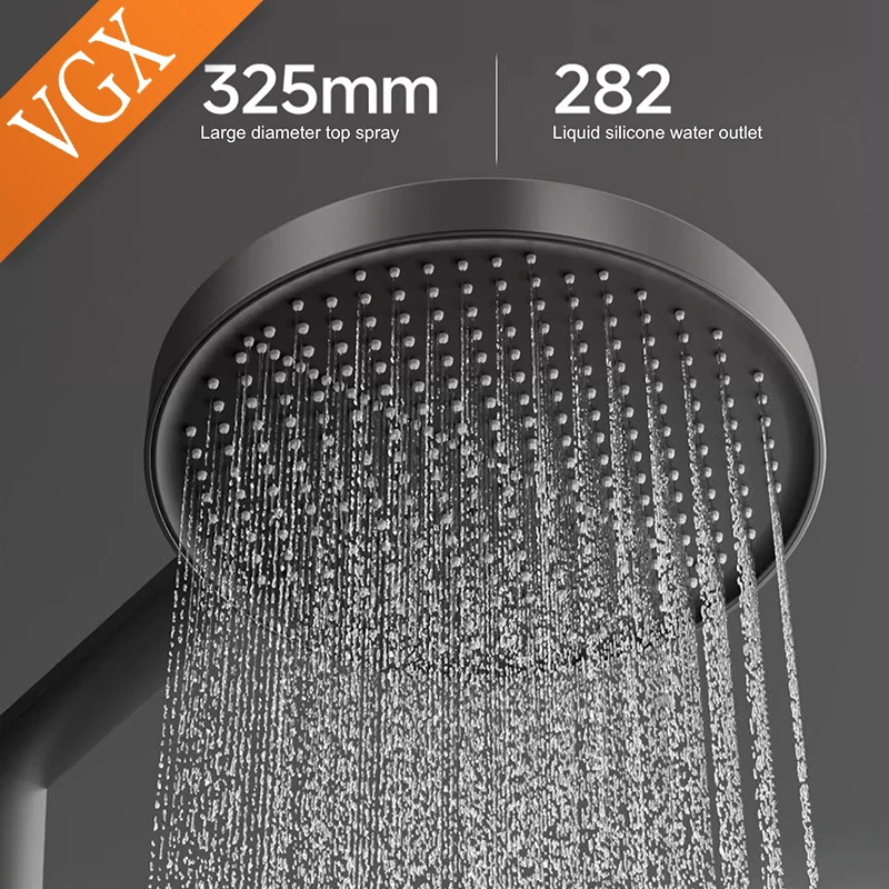 VGX Smart Thermostatic Shower System Set Digital Display Bathroom Shower Set Rainfall Shower Head Set White Shower Faucet Set