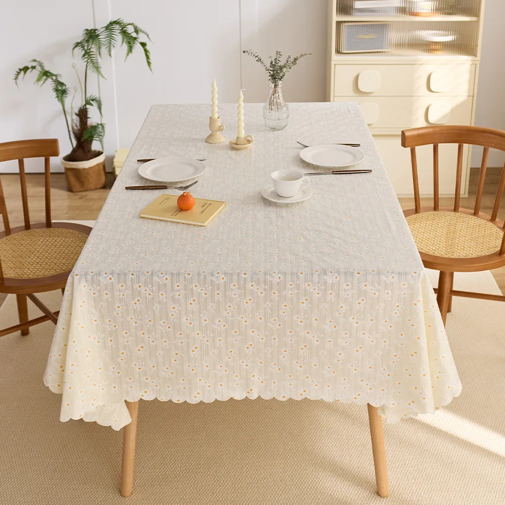 Korean Style Cotton Floral Tablecloth Rectangle Cut Lace Tea Table for Party Festival Kitchen Dining Room Wedding Table Cover