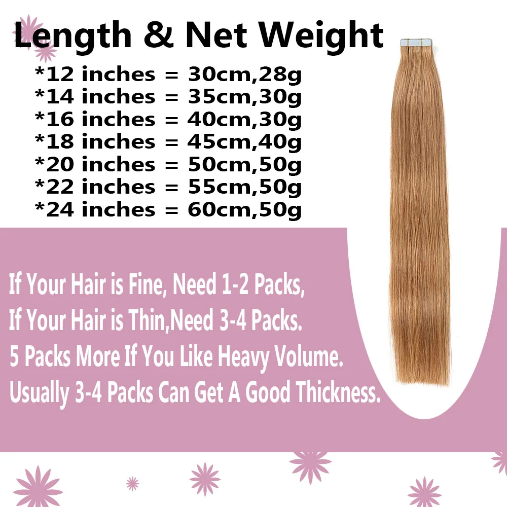 Strawberry Blonde Tape In Real Human Hair Straight Tape In Hair Extensions Human Hair Seamless Skin Weft Tape in Hair Extensions