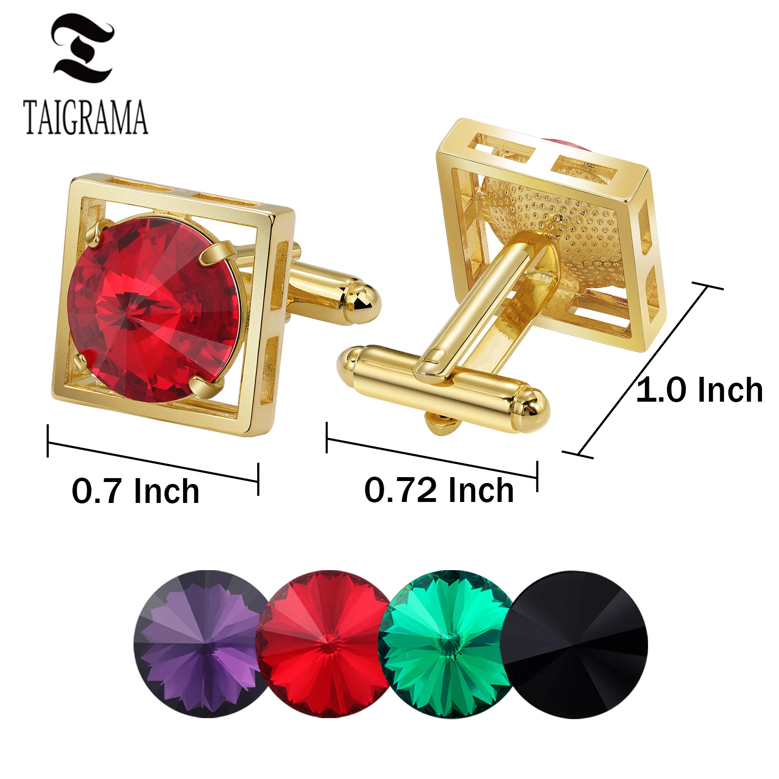 TAIGRAMA Square Luxury& Stylish Cufflinks for Men, Men's Crystal French Shirt Cufflinks, Wedding Business Party Accessories