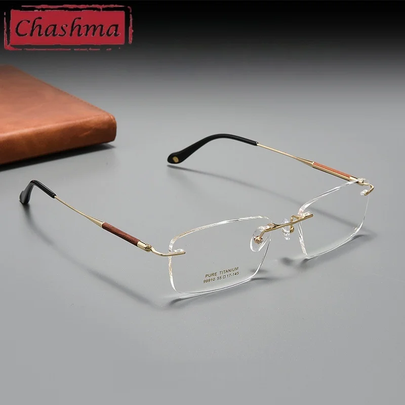 

Chashma Prescription Glasses Elegant Men Titanium Rosewood Women Eyeglasses Frames Rimless Eyewear for Optical Lenses Spectacles