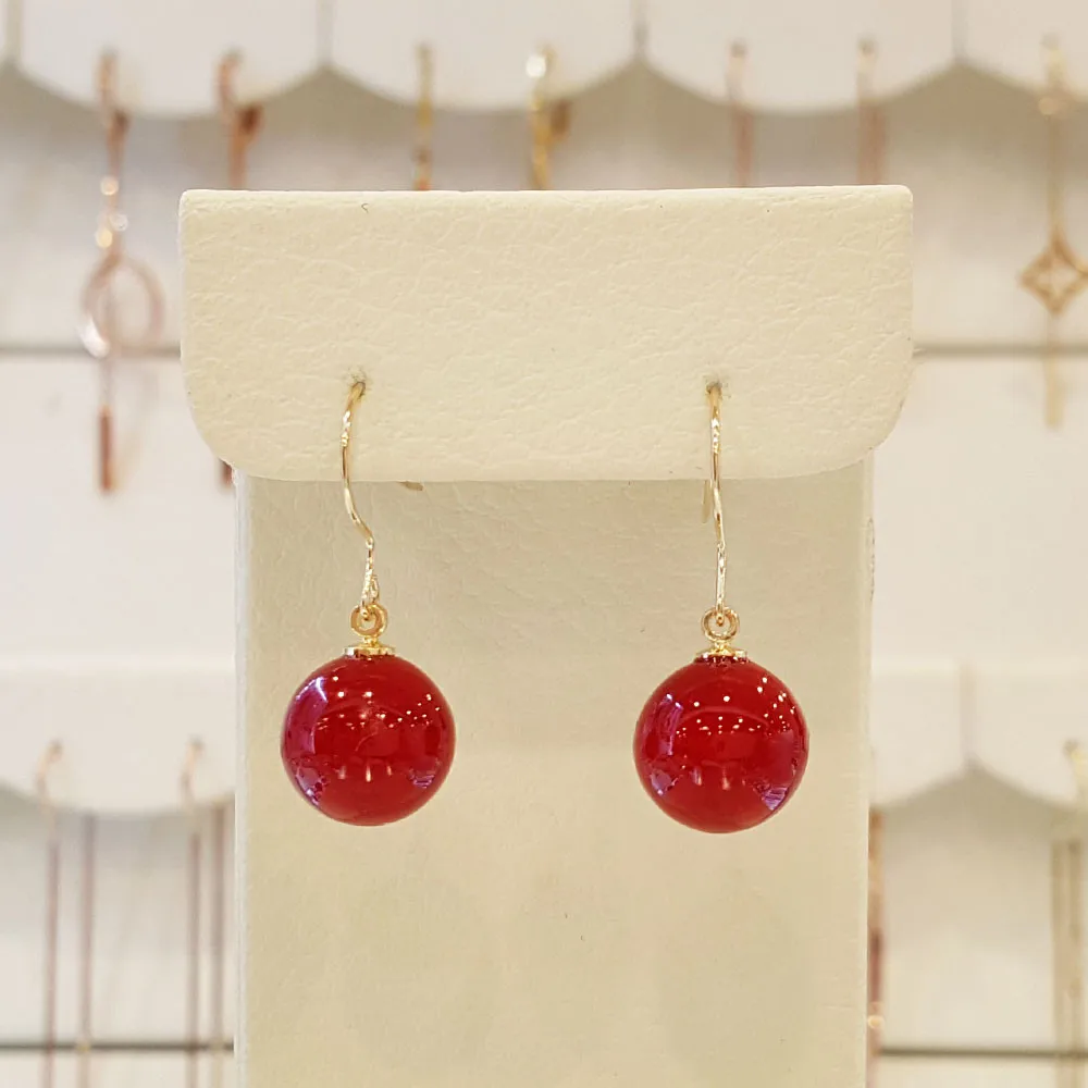 14K coral 10mm drop earrings (GF237)