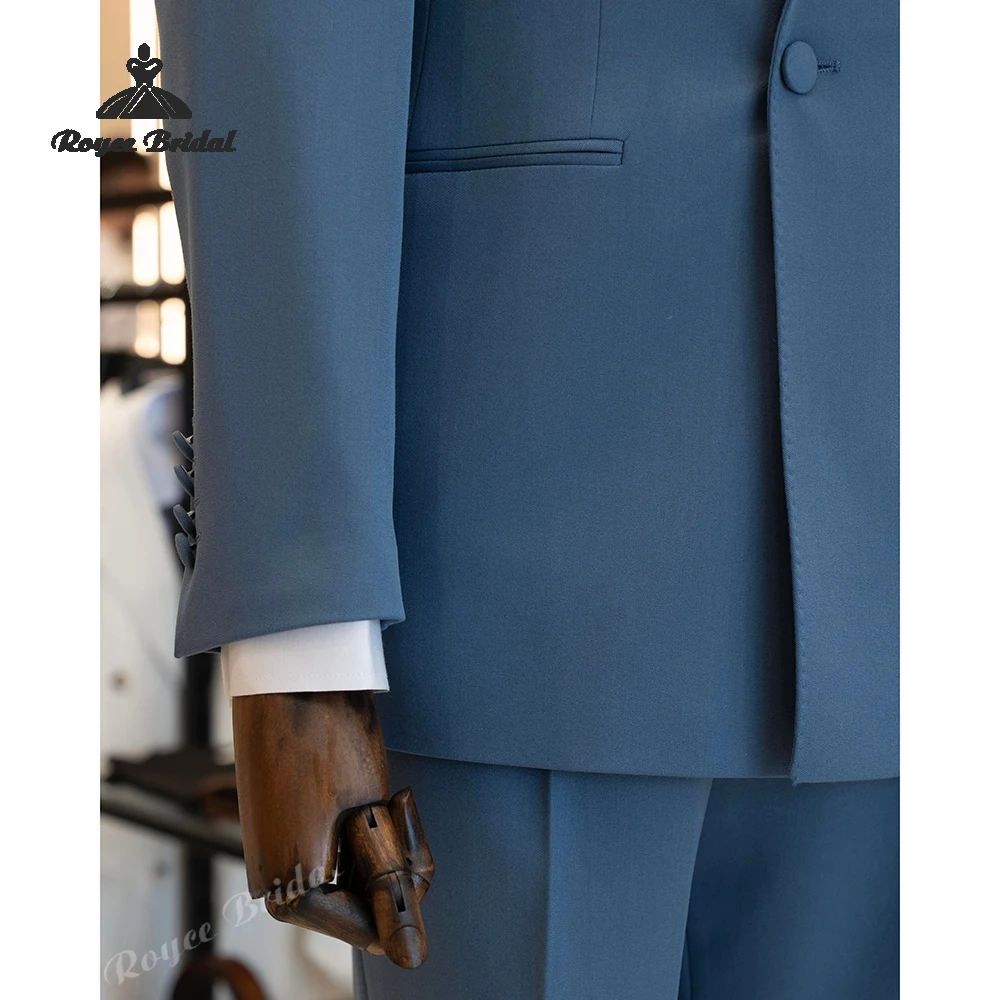 Abito da uomo con risvolto a punta blu Matrimonio 2026 Abito da lavoro doppio petto in due pezzi Abiti personalizzati para hombre