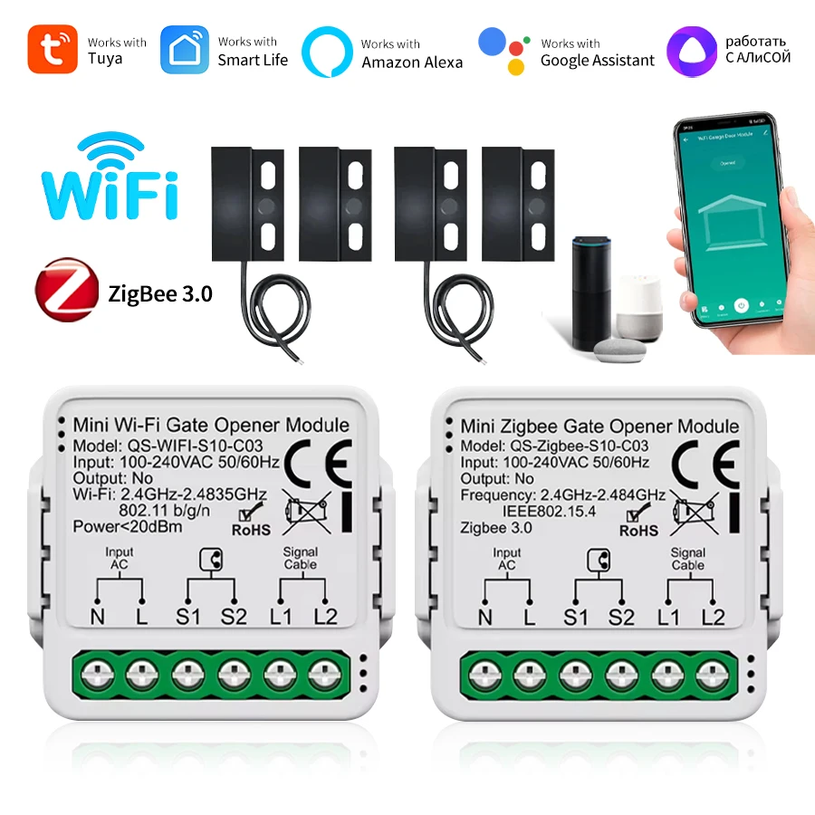 Tuya Zigbee3.0 WiFi Switch Smart Garage Door Opener Controller Module APP Voice Control Work With Alexa Google Home Assistant