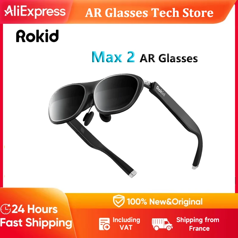 Rokid Max 2 AR Lunettes Écran micro OLED 215", myopie réglable (0-600D) Compatible avec Android et PC/ROG/Steam