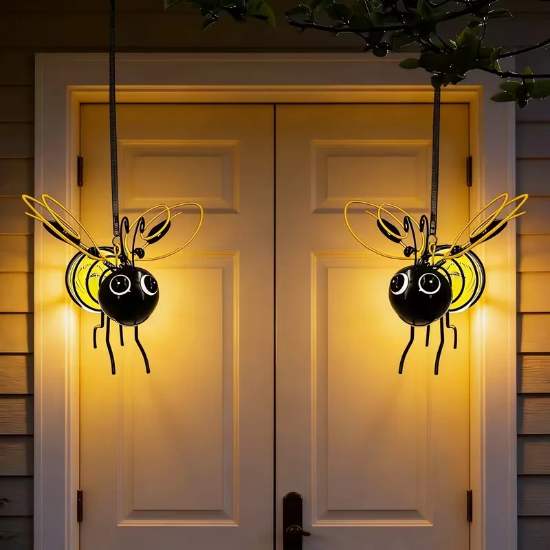 RUIDEL MICHAELS 2pcs upgraded solar powered bee lanterns, LED lights for outdoor hanging cute pendant lights, simple design solar powered outdoor garden lights for courtyard hanging lanterns, suitable for porch, courtyard, garden decoration and as gifts