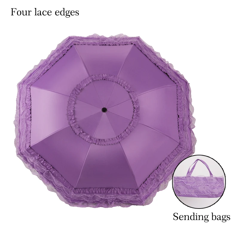 Lace umbrella，Four lace edges，umbrella for women，wind and water resistant umbrella，rain umbrella，Folding umbrella