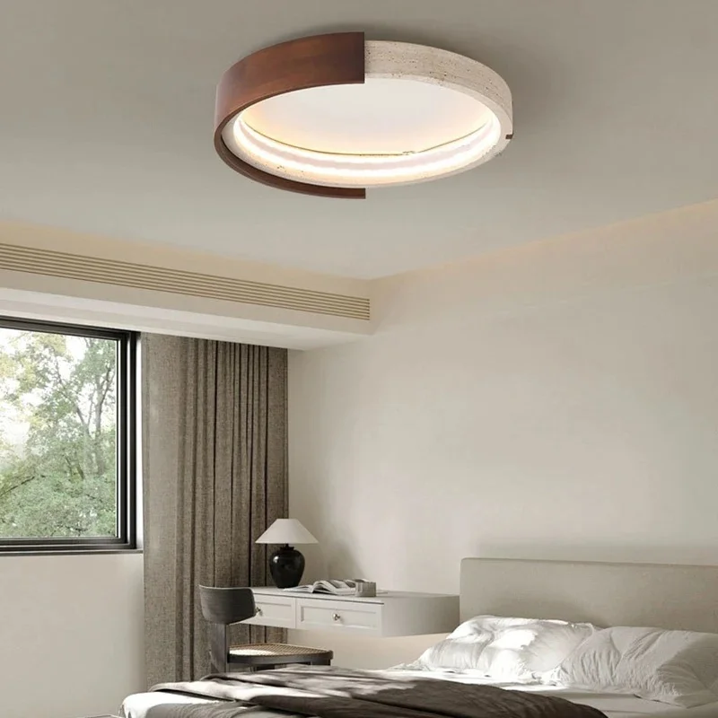 Novelyt Natuursteen LED Plafondlamp 46 cm Dimbaar Donker Hout Salon Slaapkamer Eetkamer Verlichtingsarmaturen Dropshipping - afbeelding 2