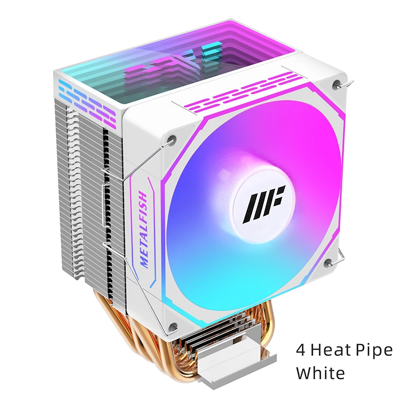 METALFISH CPU Cooler PC Radiador Branco 4PIN PWM Ventilador ARGB Silencioso Para Intel 1700 1200 1150 1155 1156 1366 2011 AM5 AM4 AM3 x99 x79