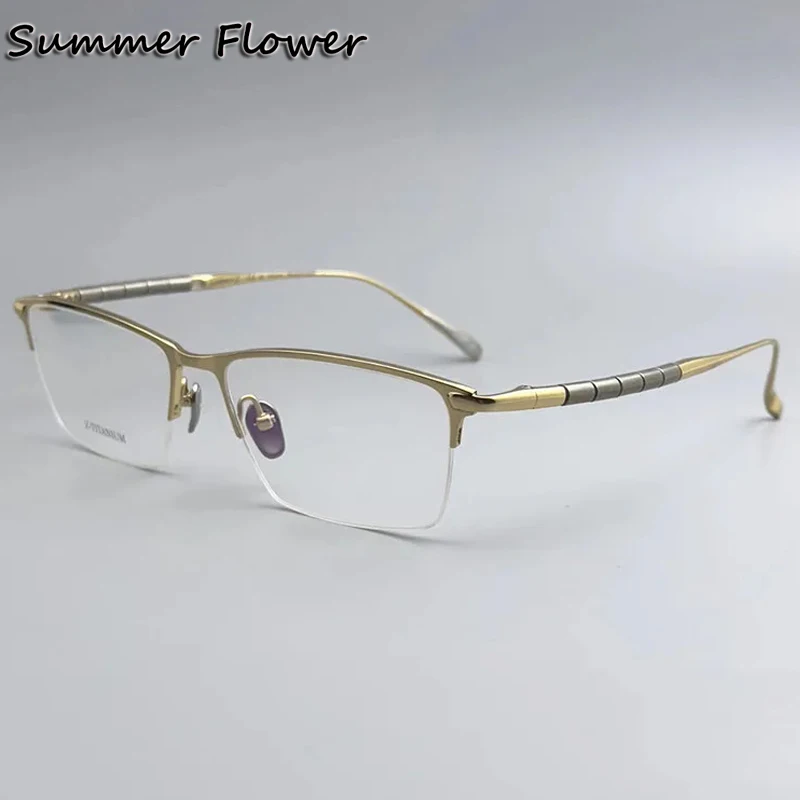 

Men Elegant Prescription Glasses Pure Titanium Optical Eyeglasses Frames Top Quality Gafas Semi Rim Eyewear Women Spectacles