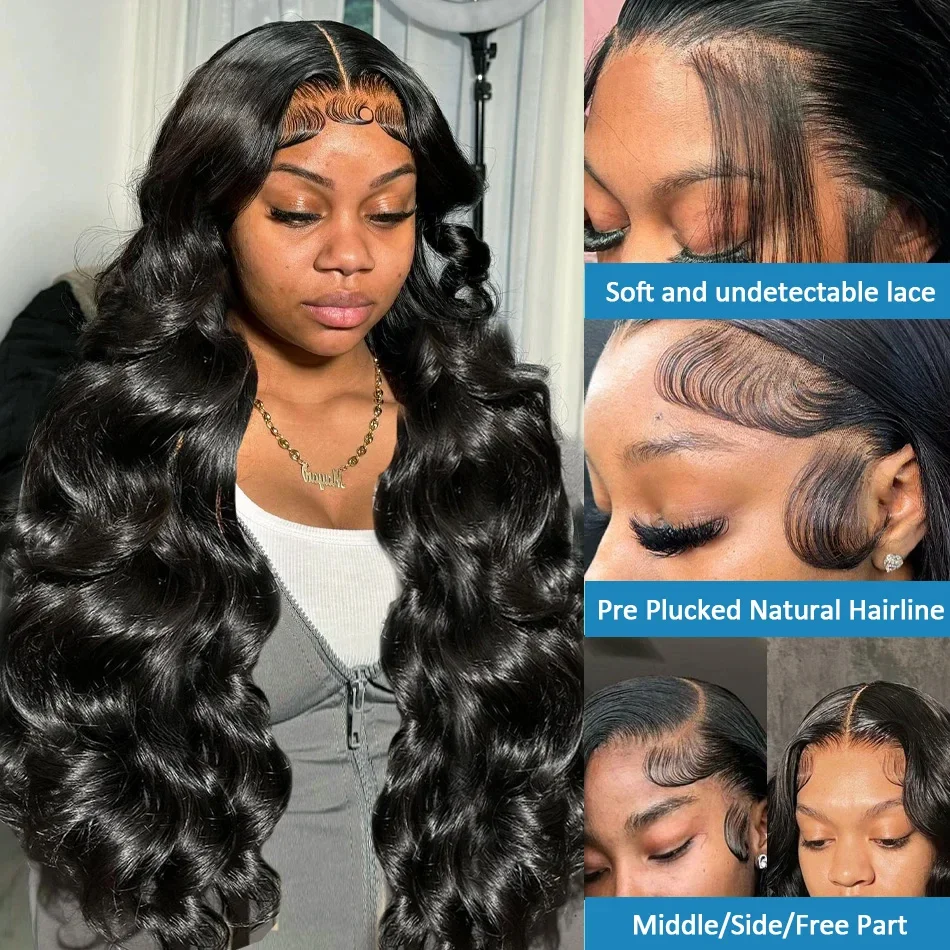 Peruca frontal do laço HD transparente para mulheres negras, perucas da onda do corpo, cabelo humano Remy, 30 ", 40", 13x6, 13x5 peruca dianteira, 300 Densidade