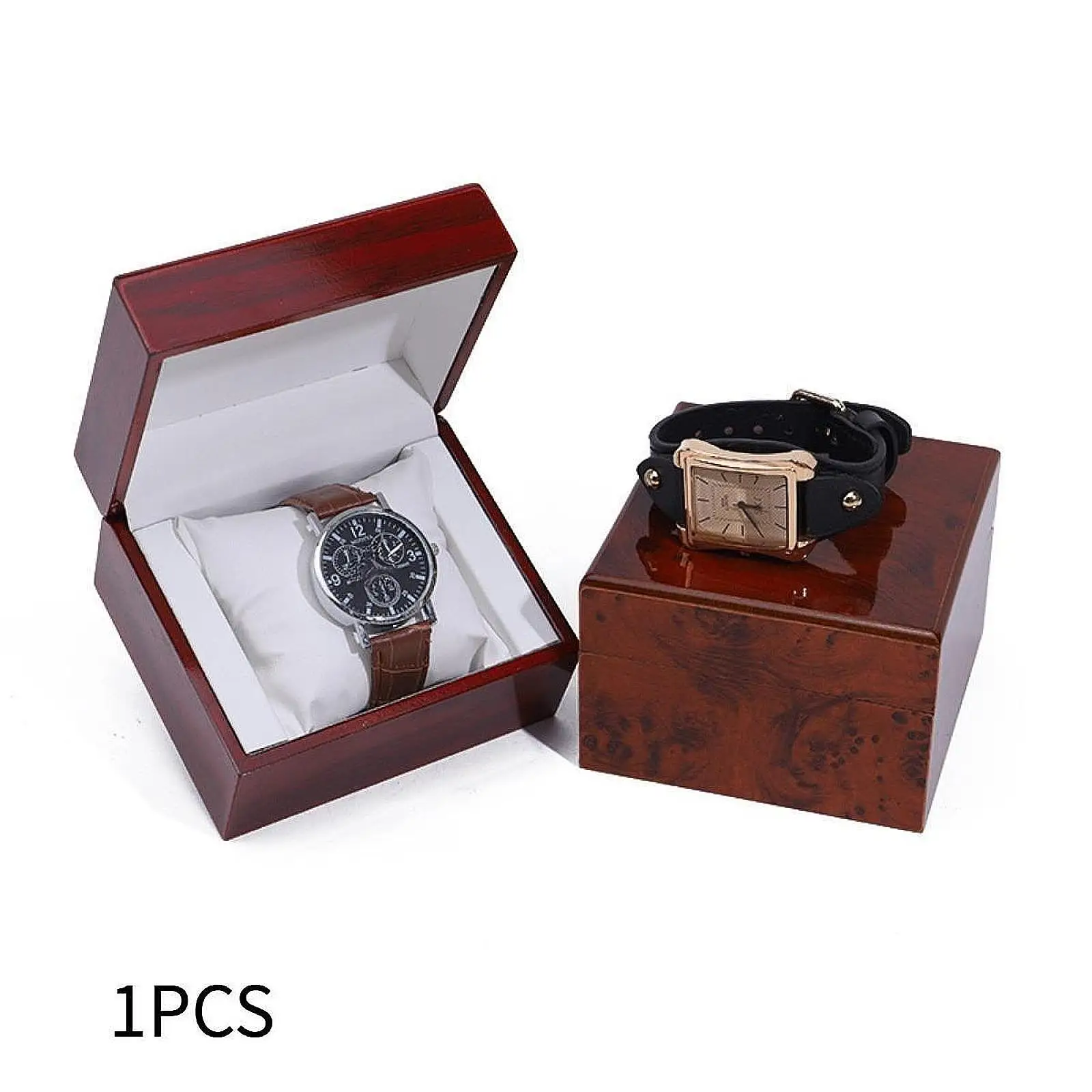 Watch Case Box Wristwatch Wood Storage Organizer Small Portable Size Handmade Wooden Travel Watch Box with Removable Pillow