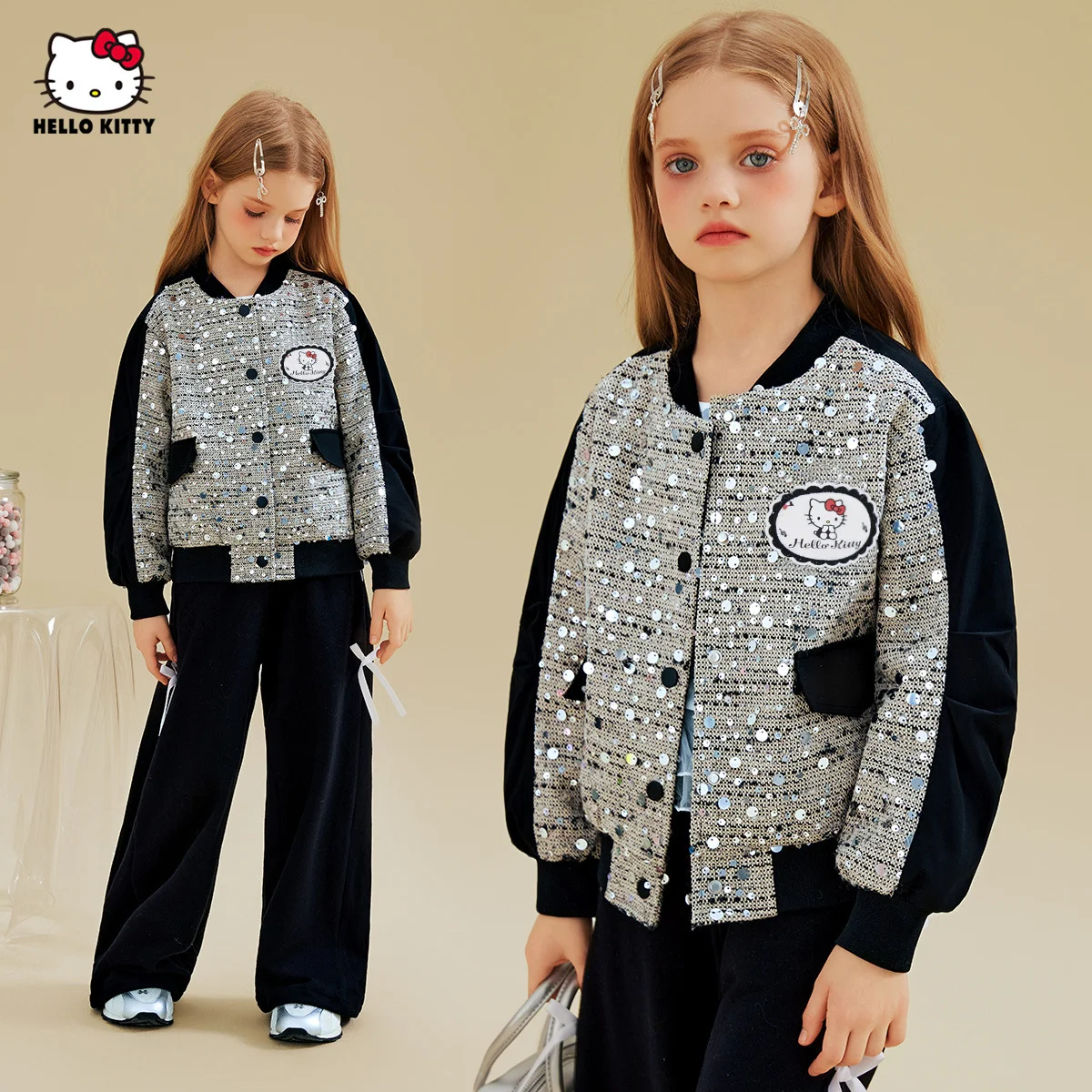 

[Authorized] Sanrio Hello Kitty Girls' Coat, Spring and Autumn Season, Medium and Large Size, Loose Version, Sequins Design