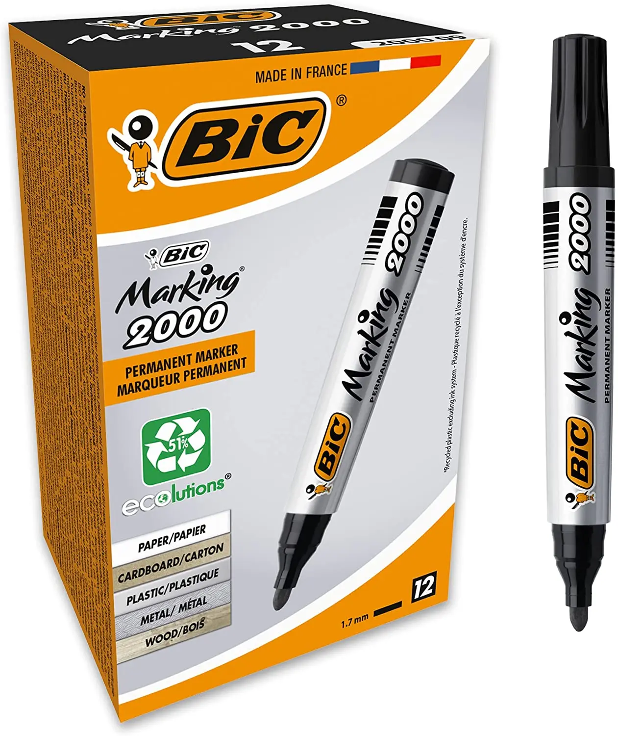 Bic Marking 2000 Marqueur Permanent, Rond, Boîte de 12,1.7mm pointe Fournitures