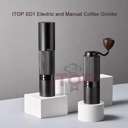 ITOP SD1 Hybrid-Energie-Kaffeemühle, elektrisch, wiederaufladbar, tragbar, Motor und manuelle Kaffeemühle, Edelstahlgrate