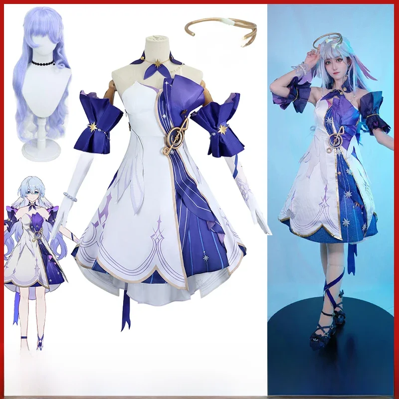 Anime Robin Cosplay Kostuum Spel Honkai Star Rail Akurasakura Jurk Pruik Hoofddeksels Oorbellen Uniform Carnaval Feest Voor Vrouwen Rekwisieten - afbeelding 2