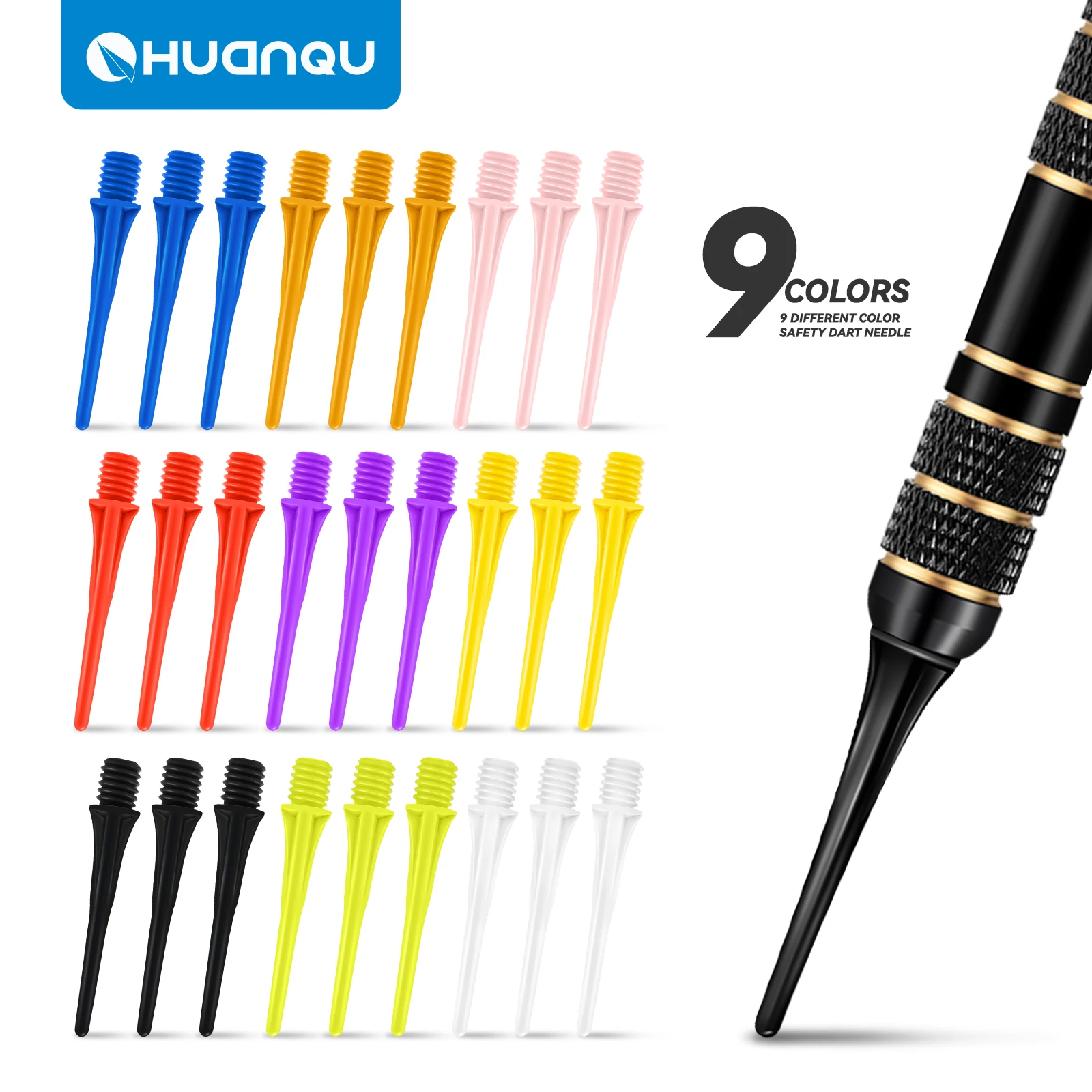 Huanqu 100-Pack Multi-Color Optional Safety Soft Tip Dart Replacement Heads, Universal High-Precision Durable Dart Accessories, Suitable for Electronic Darts/Home Bar Competition Training Professional Replacement Heads