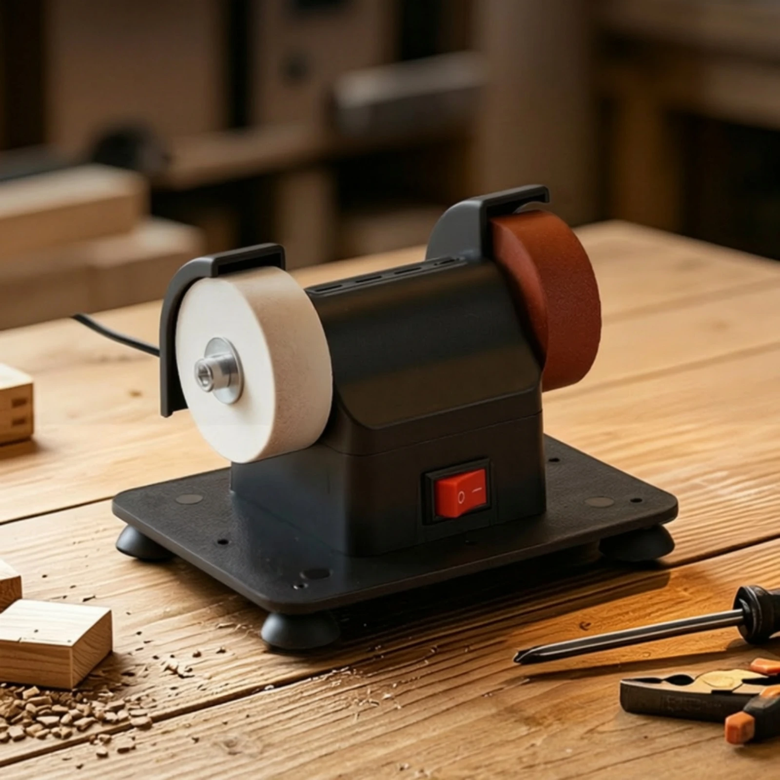 Mini Electric Bench Grinder Dual‑Wheel Variable‑Speed Desktop Grinding Polishing Drilling Machine for Household Knife Sharpener