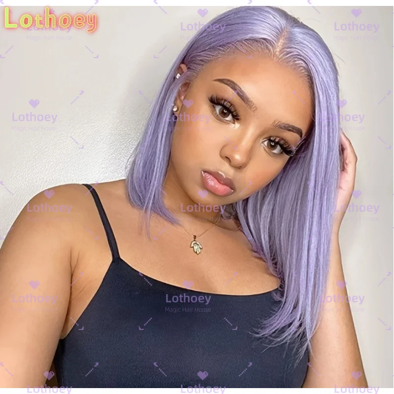 Light Purple 13x4  Transparent Lace Front Wig Brazilian Remy Human Hair - Glueless Pre-Plucked with Baby Hair,Straight Bob Wig