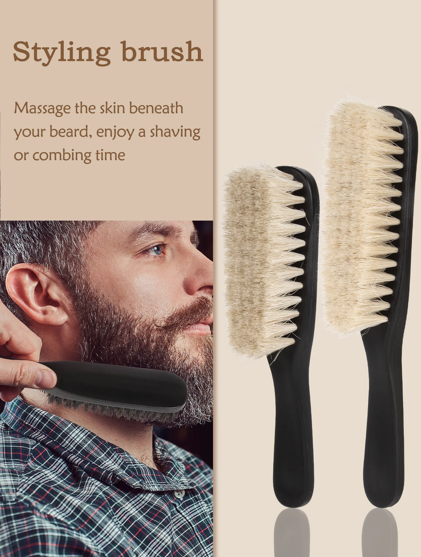 Escova de barba masculina, cabo de madeira, crina de cavalo branco, escova de limpeza de barba, escova de estilo de cabelo, escova de estilo de cabelo antiestática, sh