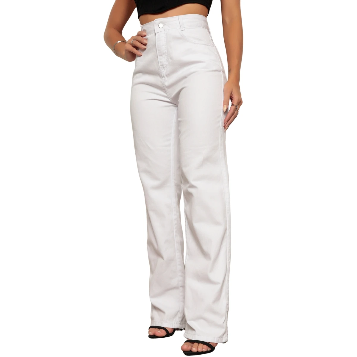 Calça Jeans Wide Leg Pantalona Feminina Cintura Alta