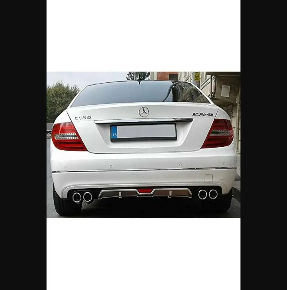 For Mercedes C204 C180 Rear Diffuser Universal Black or Gray + Four Chrome Exhaust View 2007 To 2013 Models - Spoiler Wings Lip