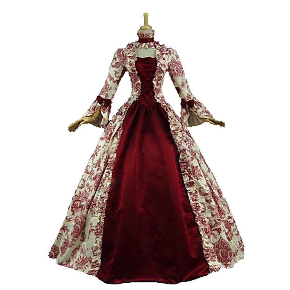 Printed Long Sleeve High Waist Retro Dress with Halter Neck Bohemian Tribal Maxi Length Floor Length Literary Evening Gown - view 4