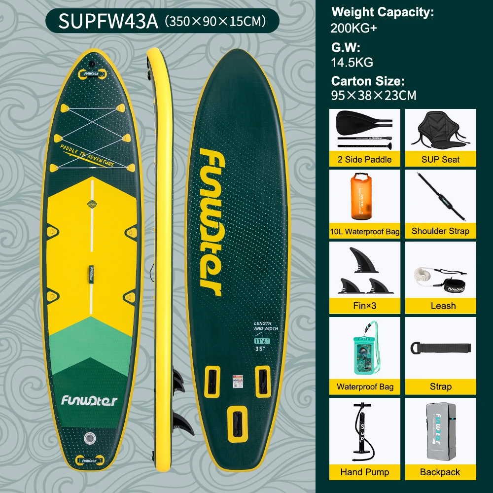 Feath-R-Lite Waterdichte Opblaasbare SUP Board voor Volwassenen 350x90x15cm, 200KG Draagvermogen, Stabiel, Antislip SUP Board voor alle niveaus.