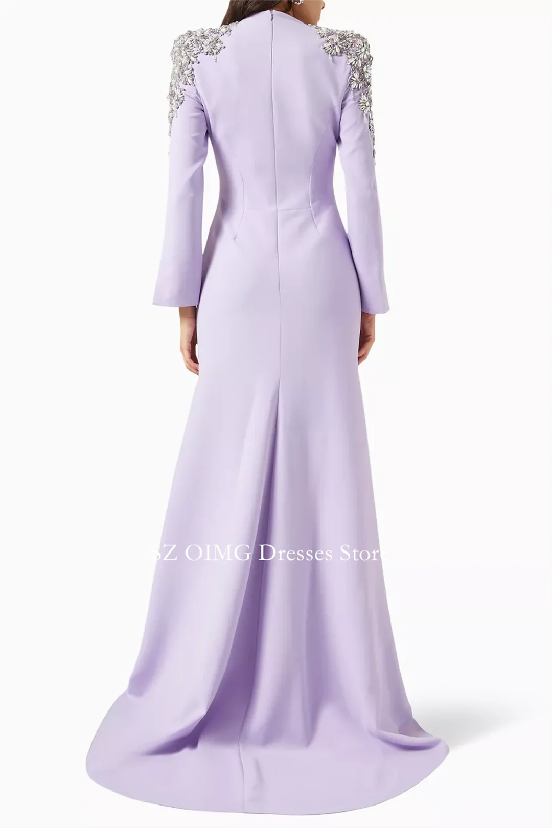 OIMG Dubai Mordern Light Purple Prom Dresses Crystals Evening Dress Customized Women Evening Gowns Formal Slit Party Dress