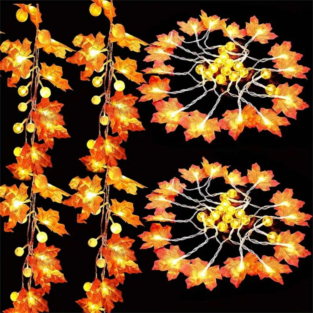 1PC1.5M10LED/3M20LED Halloween Maple Leaf Pumpkin Lantern String,battery powered,without battery,used for holiday decoration