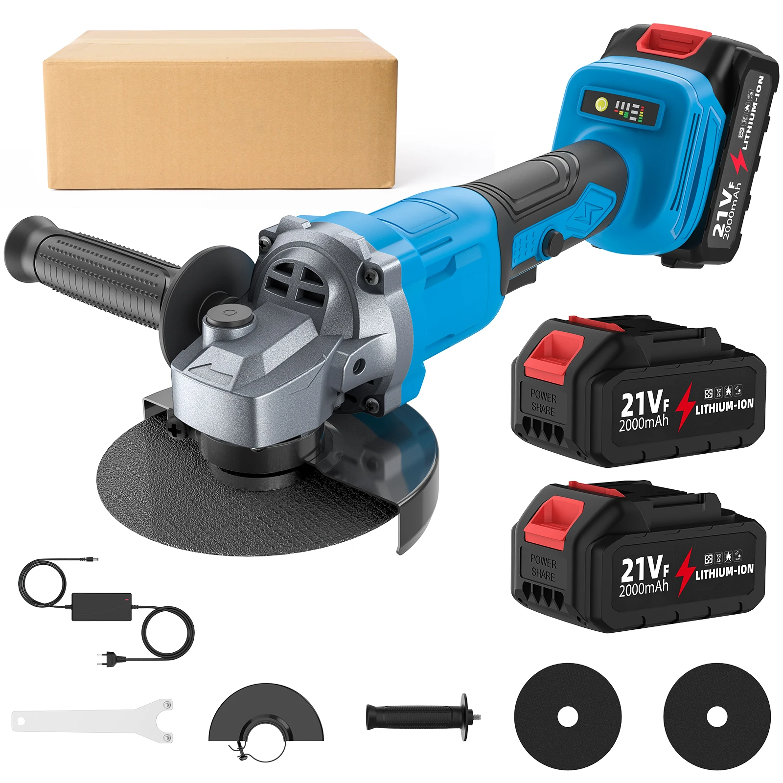 Meuleuse d'angle électrique sans balais 125MM 1000W, meuleuse d'angle sans fil à 3 vitesses, Machine de découpe adaptée aux outils électriques à batterie 21V